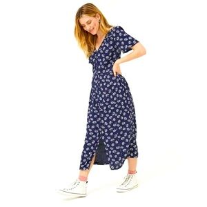 Fat Face Midi Dress Francis Daisy Floral Navy Blue Button Front Ditzy Modest 6
